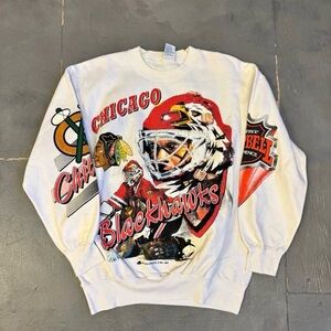 Vintage Bullletin AthleticChicago Blackhawks Graphic Crewneck - White